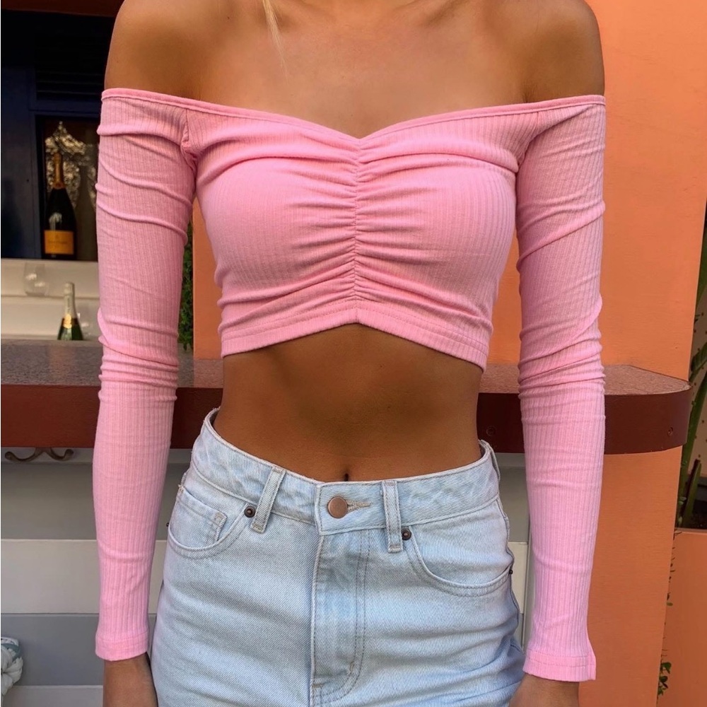 Tiger Mist Sweetheart Long Sleeve Crop Top Pink Size S